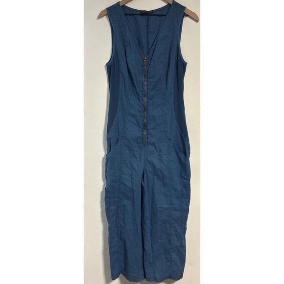 Wearables Pants - XCVI WEARABLES LINEN NORRIS JUMPSUIT Blue Sleeveless Cargo pockets